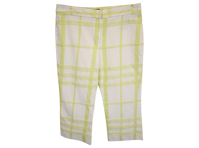 Burberry Checked Capri Pants in White and Green Cotton  ref.1426540