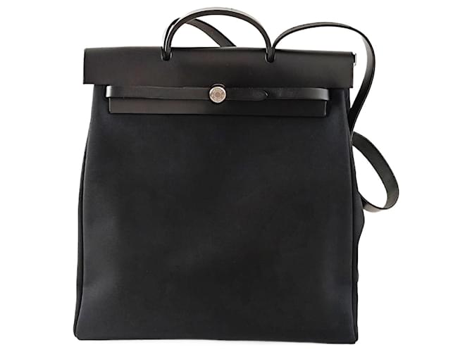 Hermès Herbag MM Toile Officier shoulder bag in black Cloth  ref.1426561