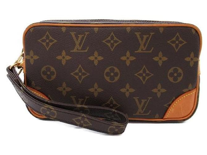 Louis Vuitton Marly Dragonne PM Canvas Clutch Bag M51827 in Great Condition Brown Cloth  ref.1426563