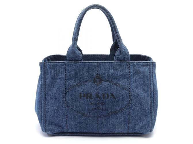 Sac tote Prada Canapa en denim B1877B en excellent état Jean Bleu  ref.1426586