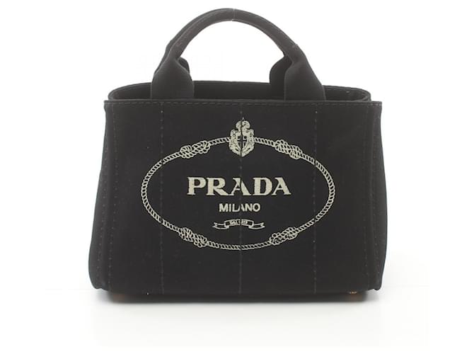 Prada Canapa Mini Tote Bag Canvas Tote Bag BN2439 in Very Good Condition Black Cloth  ref.1426587