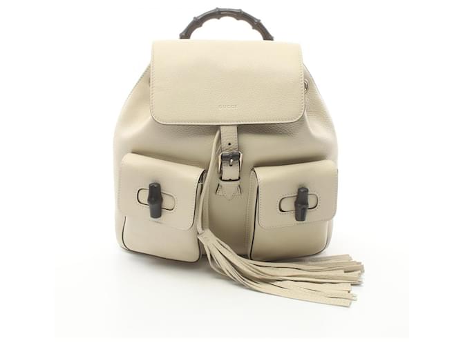 Mochila de cuero Gucci Bamboo 370833 en muy buen estado Blanco  ref.1426588