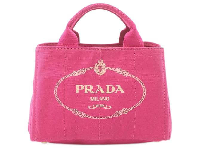 Bolso tote mini Canapa de Prada en lona BN2439 en excelente estado Rosa Lienzo  ref.1426590