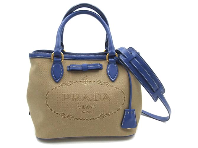 Prada Logo Jacquard 2Way Handbag Canvas Handbag 1BA579 in Great Condition