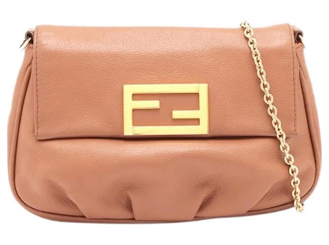 Fendi Brown 2002 branded chain flap shoulder bag Leather  ref.1426629