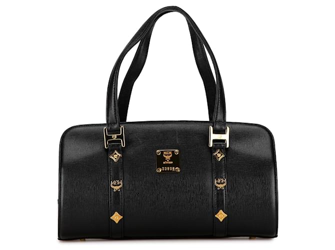 Bolsa de mão barrel em couro preto com studs MCM Bezerro-como bezerro  ref.1426713