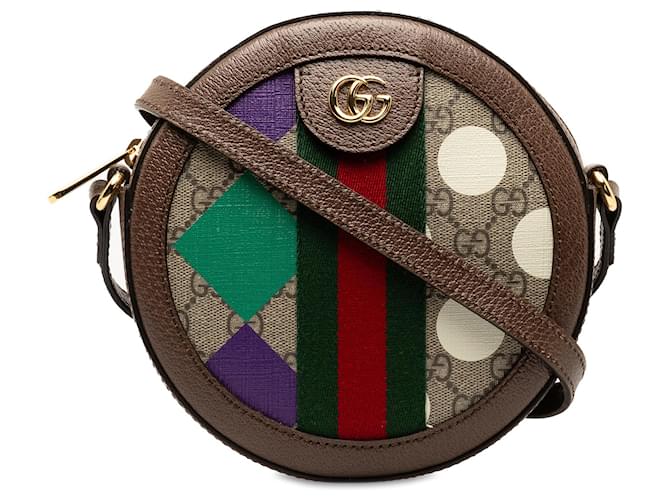 Gucci Marrom GG Supreme Ophidia Pintura Bolsa Redonda Transversal Bege Lona Pano  ref.1426797