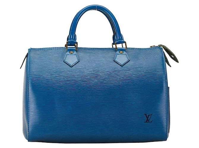 Bolsa de couro Louis Vuitton Epi Speedy 30 M43005 em muito bom estado Azul  ref.1426827