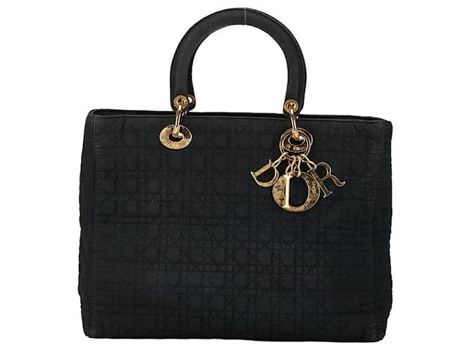 Borsa a mano Dior Lady Dior in nylon nero in buone condizioni Tela  ref.1426833