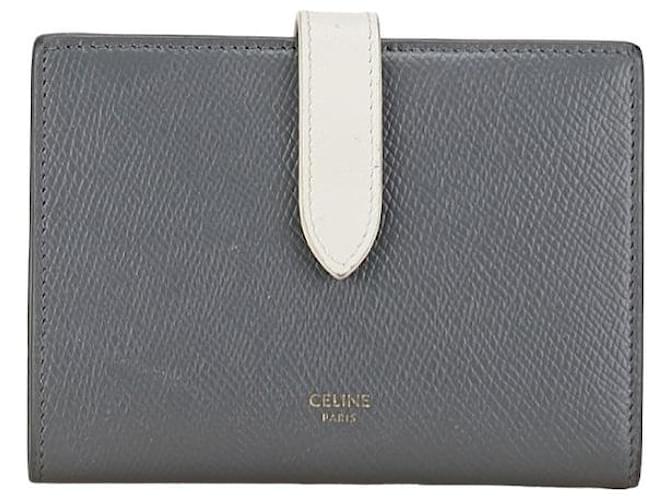 Céline Celine Medium Strap Leather Wallet Gray White in Very Good Condition Grey  ref.1426834