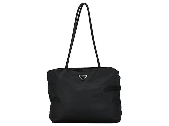 Tote Prada Nylon Tessuto Handtasche Schwarz in sehr gutem Zustand Leinwand  ref.1426854