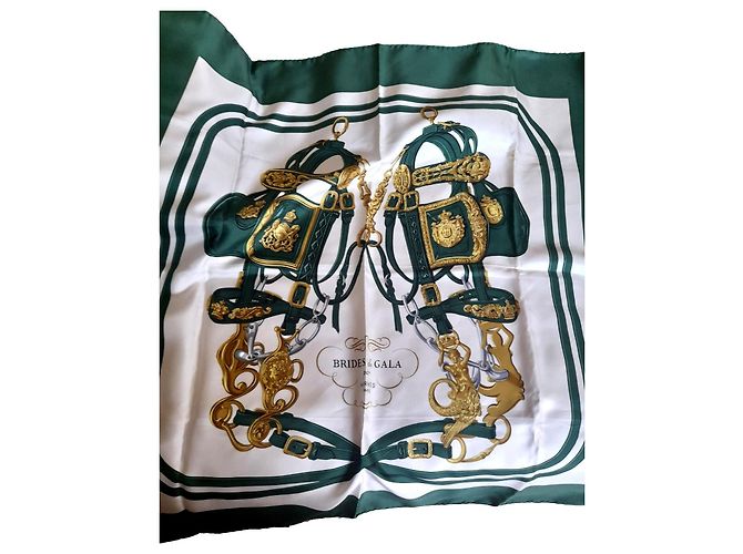 Lenço Hermès de seda Verde Fitas de gala verdes Verde escuro