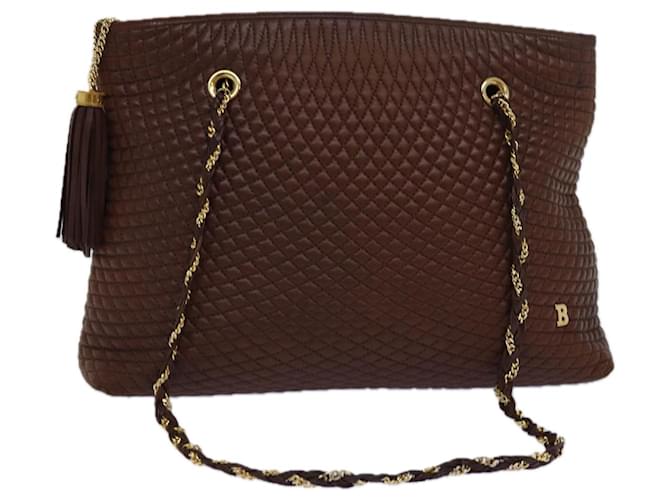 BALLY Chain Quilted Tote Bag Leather Brown Auth th5078  ref.1426908