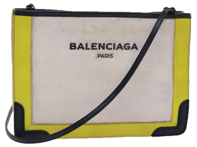 Bolsa de Ombro Pochette Navy BALENCIAGA em Lona Branca 339937 Auth 78460 Branco  ref.1427004