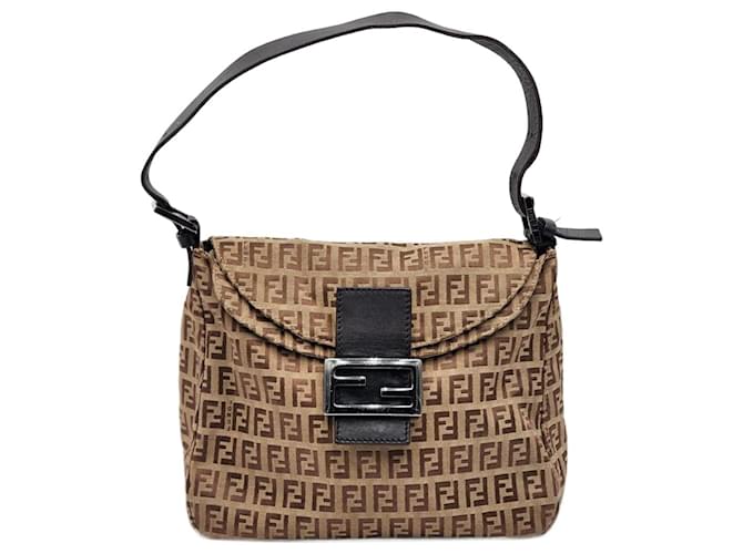 Bolso de Hombro Fendi Zucca Mamma Baguette Castaño Paño  ref.1427143