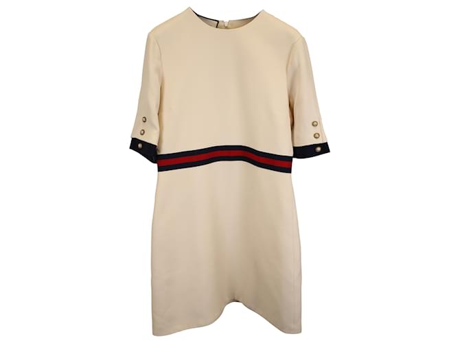 Gucci Grosgrain-Trimmed Mini Dress in Cream Wool and Silk White  ref.1427688