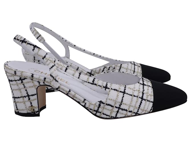 Timeless Chanel FW24 Slingback Pumps in White Metallic Tweed  Cotton  ref.1427689