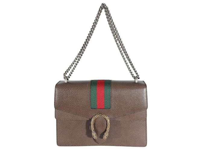 Gucci Marrom Couro Texturizado de Bezerro Web Médio Dionysus Lona  ref.1427732