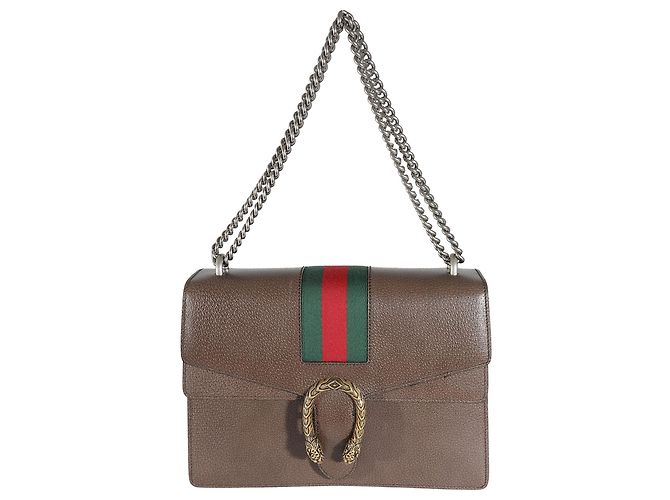 Gucci Marrón Cuero Texturizado de Ternera Web Mediano Dionysus Castaño