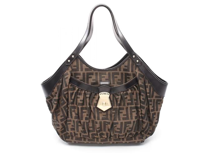 Sac fourre-tout Fendi Zucca en toile 8BR634-JWU en bon état Marron  ref.1427844