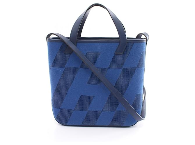 Hermès Sac à épaule Hermes Cabas H en Biais Swift en toile en très bon état Bleu  ref.1427875