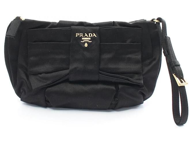 Prada Ribbon Motif Pouch Canvas Clutch Bag 1N1422 in Great Condition Black Cloth  ref.1427878