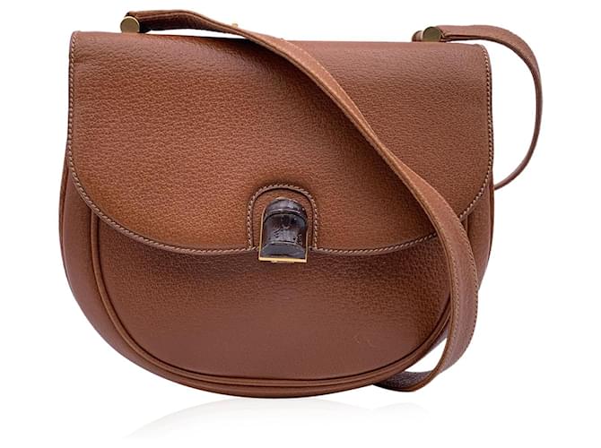 Gucci Vintage Brown Tan Leather Bamboo Flap Shoulder Bag