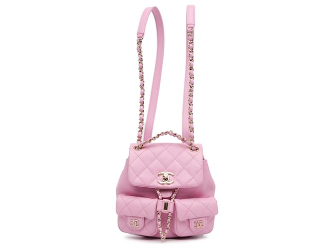 Mochila de cordão pequena em caviar matelassado rosa da Chanel com bolsos Duma Couro  ref.1427971