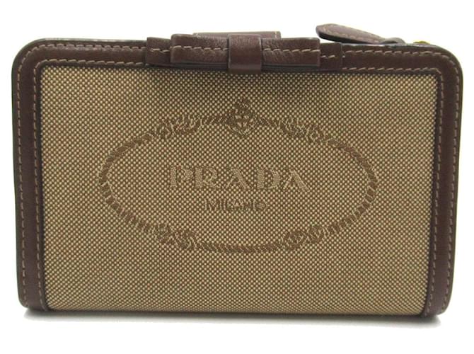 Prada Canapa Logo Bifold Geldbörse aus Canvas in sehr gutem Zustand Braun Leinwand  ref.1428051