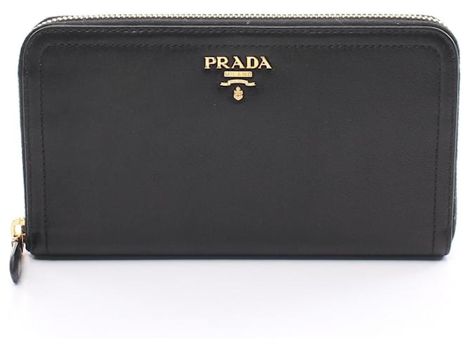 Prada Leather Zip Around Wallet Leather Long Wallet 1M0506 in Excellent condition Black  ref.1428060