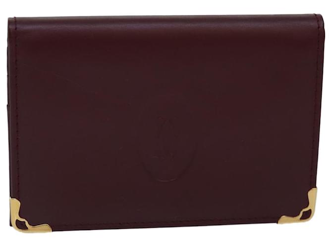 CARTIER Card Case Leather Wine Red Auth 78617 Dark red  ref.1428138