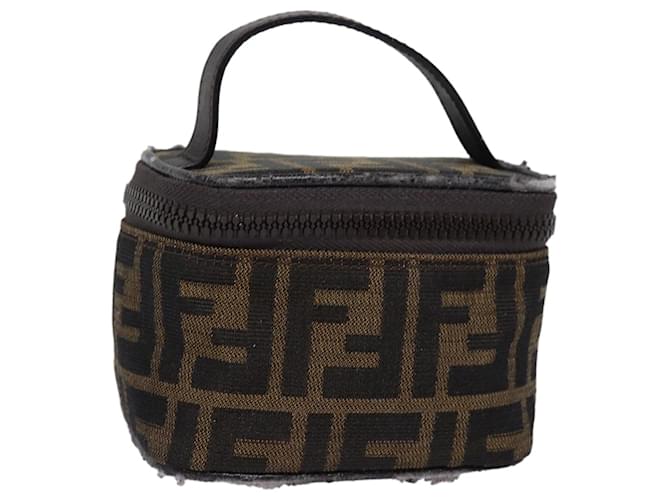 FENDI Zucca Canvas Vanity Pouch Brown Black Auth 78406  ref.1428246