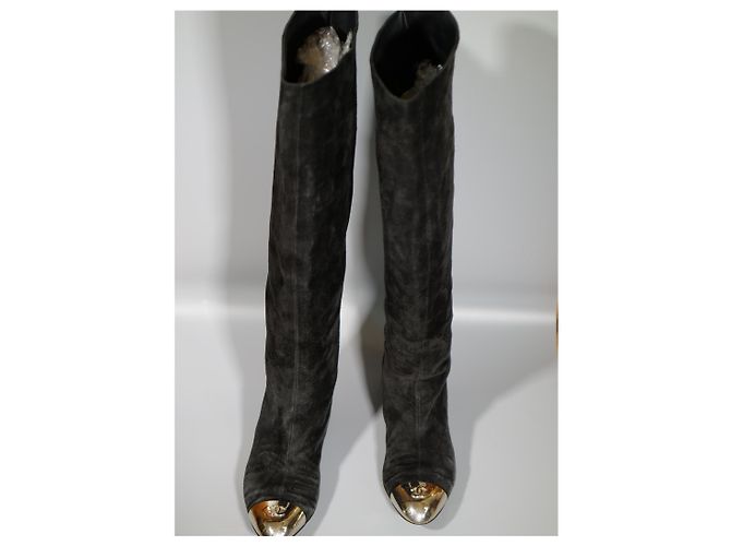 Chanel Botas Altas de Camurça Preta Preto