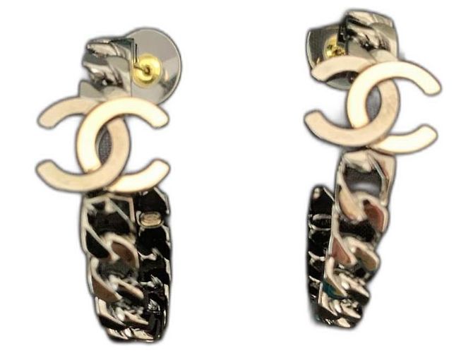 Pendientes de aro Chanel negros palladium
