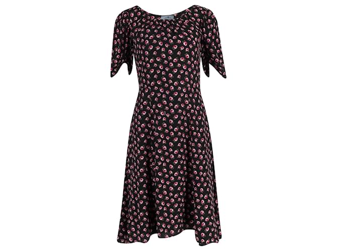 Prada Floral Print Midi Dress in Black Silk  ref.1428462