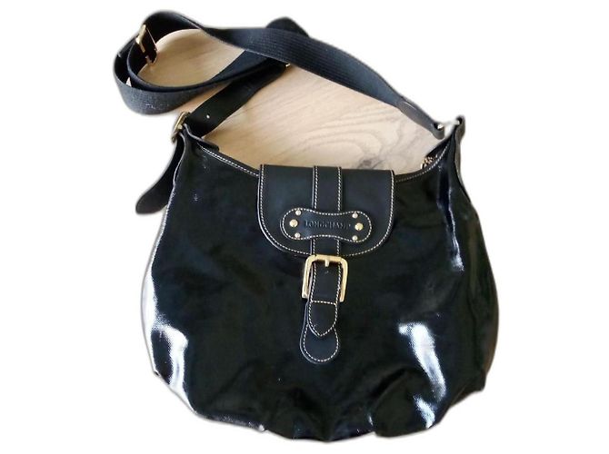 Idole Longchamp Le Foulonné Idol Handtasche Schwarz Lackleder