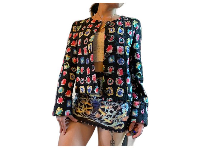Chaqueta corta Moschino Cheap And Chic de seda estampado joyas Multicolor
