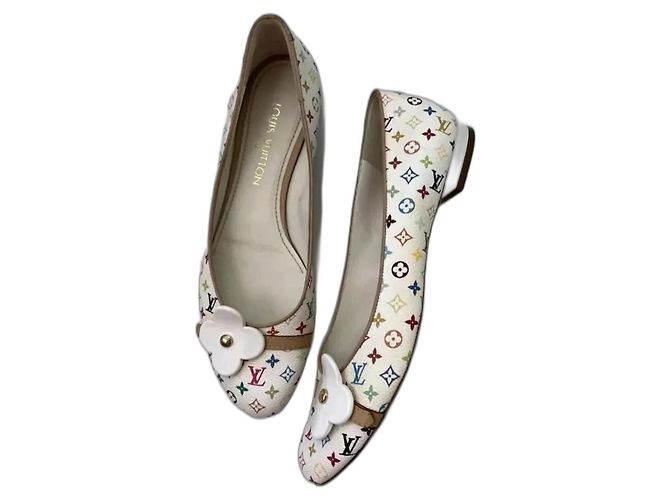 Weiße Lederflats mit Louis Vuitton Monogramm Murakami