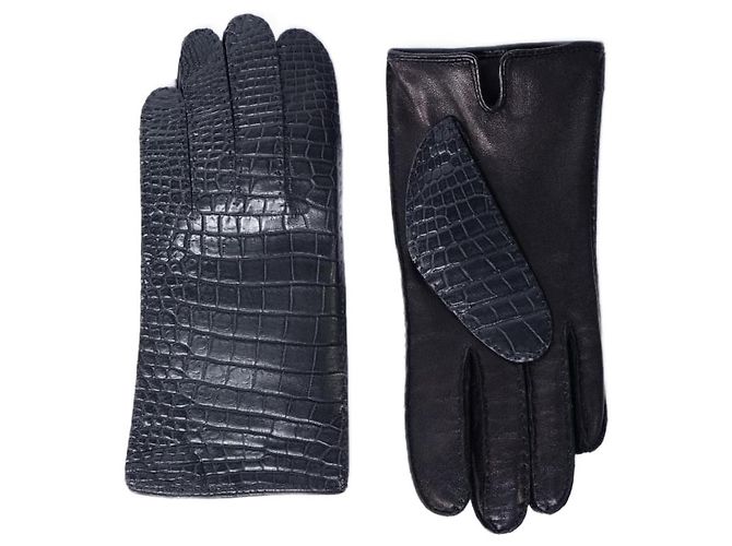 Autre Marque Luvas de couro de crocodilo (forro de seda) **raro** Preto