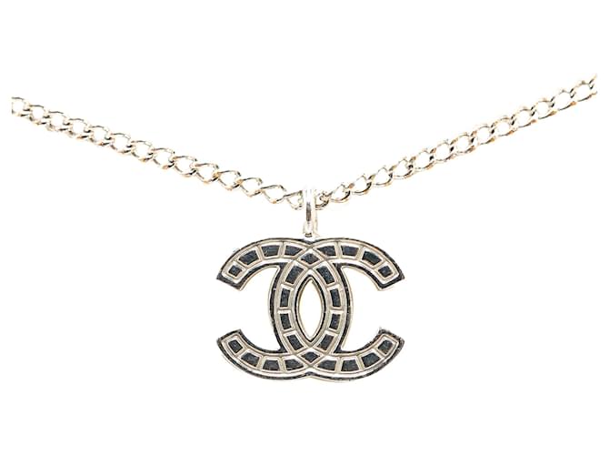 Chanel Silver Silver CC Pendant Necklace Silvery Metal  ref.1428653