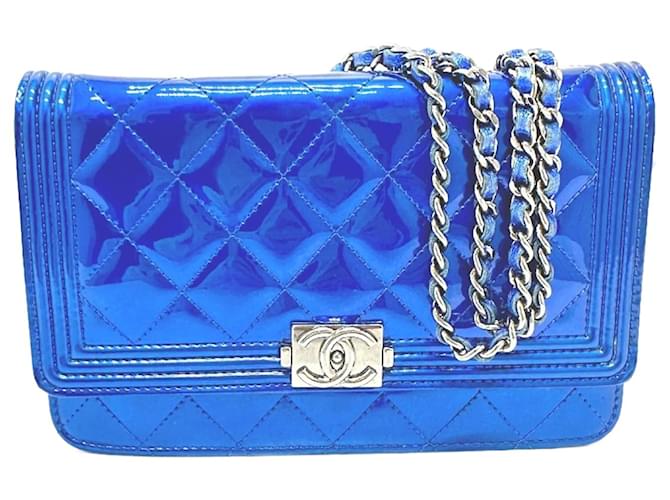 Le Boy Chanel Boy Azul Couro envernizado  ref.1428923