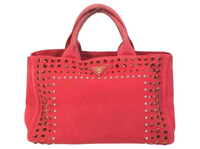 Tote Prada Canapa Toile Rouge  ref.1428995