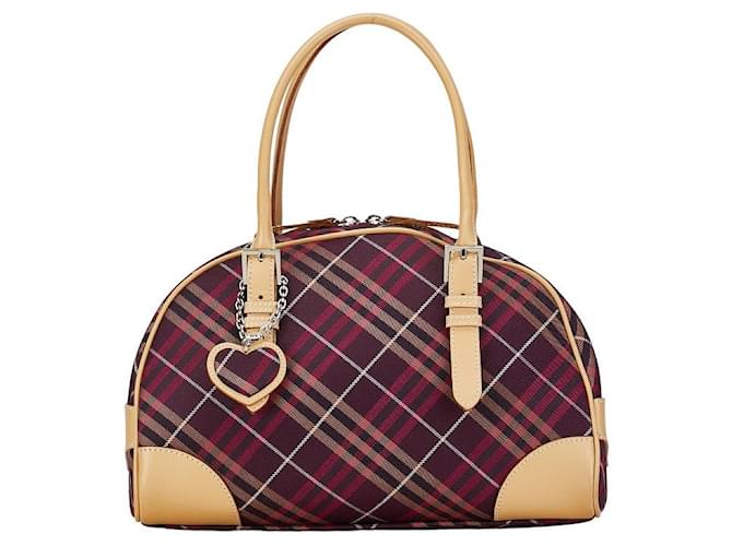 Burberry Nova Check Canvas Leather Handbag in Very Good Condition Purple Cloth  ref.1429131