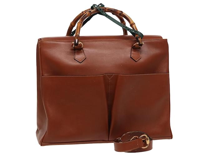 Sac fourre-tout en cuir GUCCI Bamboo 2way Marron 002 2855 0322 0 Auth ep4414  ref.1429554