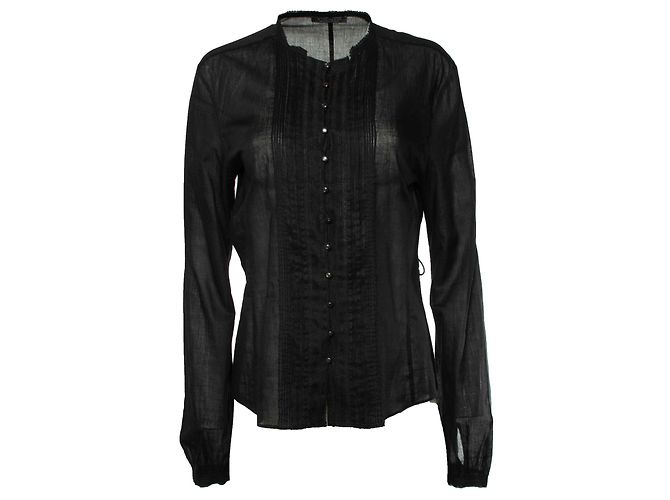 Strenesse, blusa negra transparente con botones redondos Negro