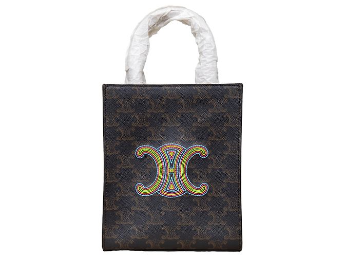 Triomphe Céline Bolsa Tote Mini Vertical Celine com bordado Multicor