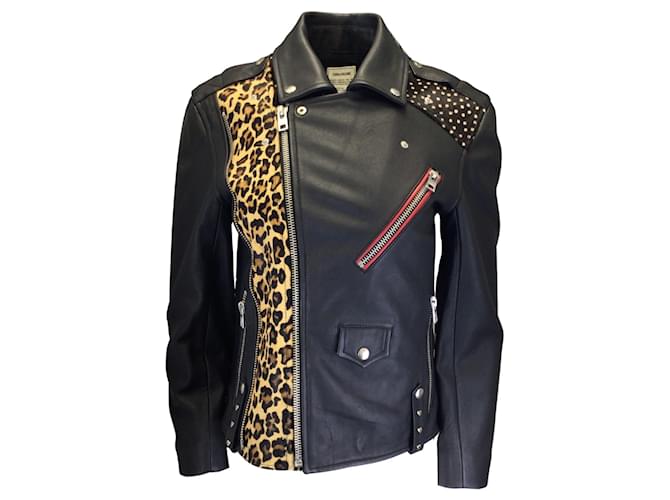 Zadig & Voltaire Black Multi Liya Leopard Patch Leather