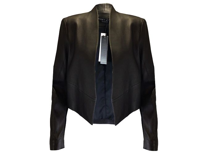 Alice + Olivia Black Harvey Draped Open-front Leather Jacket