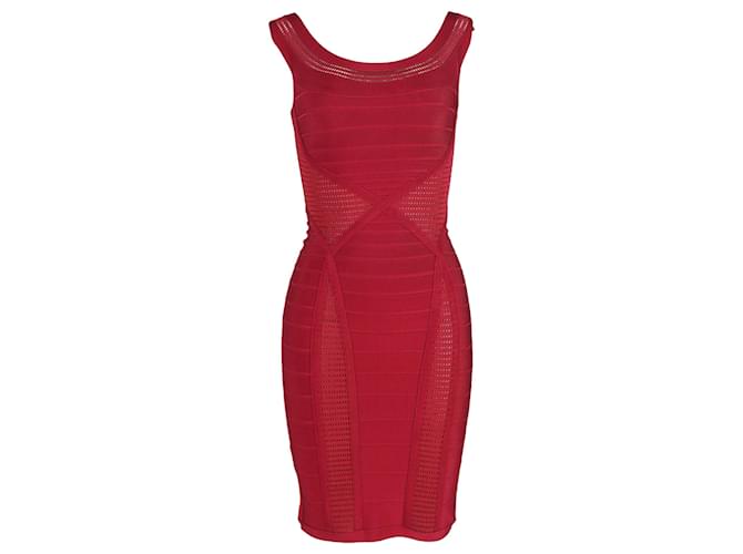 Robe sans manches en bandage Herve Leger en rayonne rouge Fibre de cellulose  ref.1429677