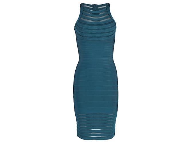 Robe bandage à col halter Emely de Herve Leger en rayonne teal Fibre de cellulose Vert  ref.1429685